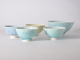 5 Little bowls, impressed pattern. 2018.