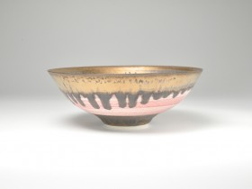 Small textured light pink and bronze porcelain bowl. 17cm diameter. 2018